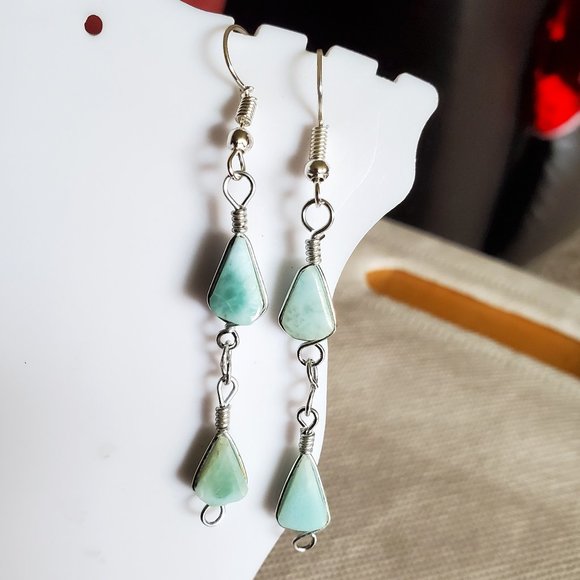 2" Silver Tone Hook Aragonite Teardrop Earrings - Picture 2 of 3